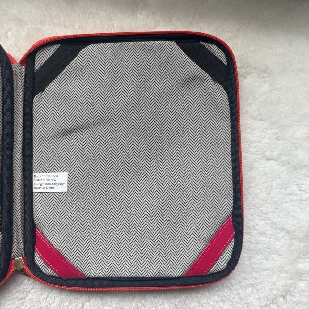 Steve Madden Orange Pink Patent PVC Tablet Sleeve Tech Organizer Case Zip Around